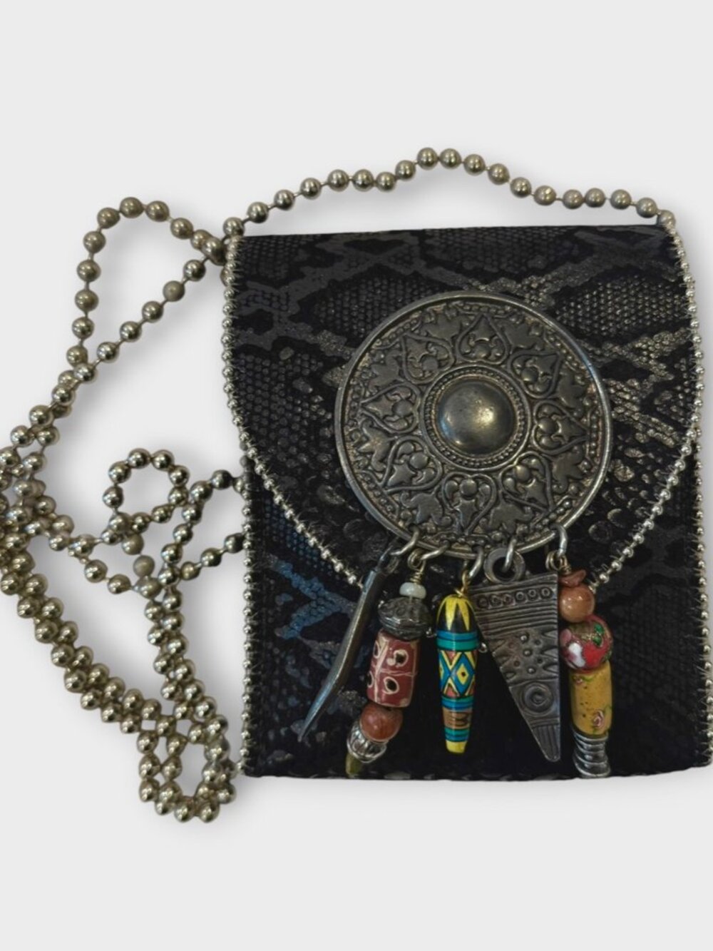 Vintage Nina Arjani Designs Leatherrock Crossbody Purse Genuine Leather 1992